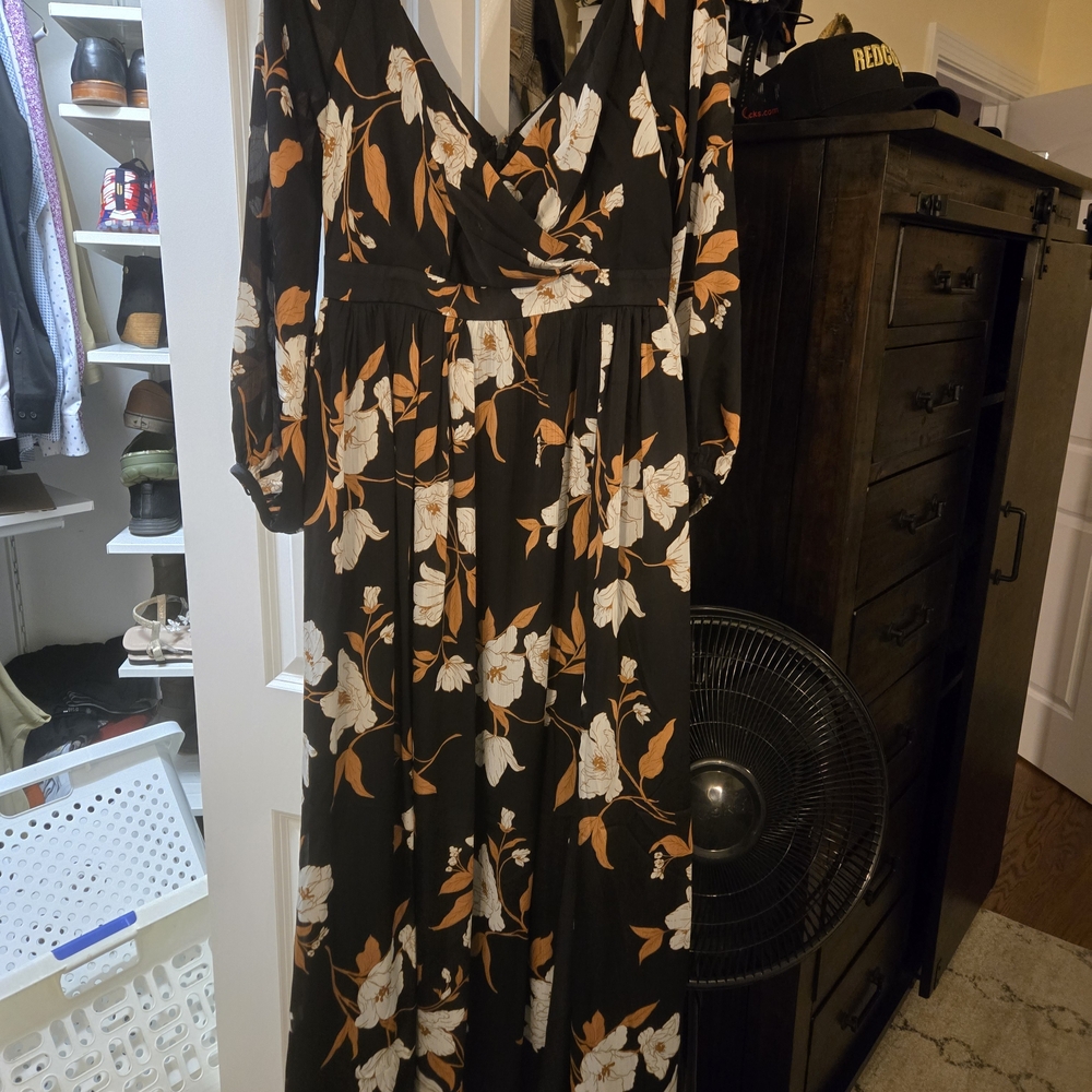 Baltic Born Black and Orange Floral Long Sleeve Dress